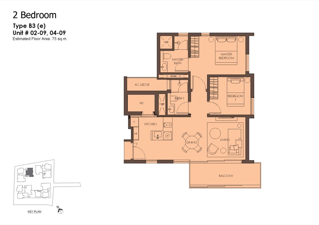 10 Evelyn 2 bedroom 2 bathroom with study floor plan, 807 sqft, Type B3e