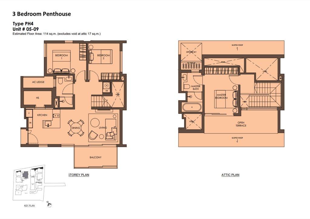 10 Evelyn 3 bedroom 2 bathroom with study penthouse floor plan, 1,227 sqft, Type PH4
