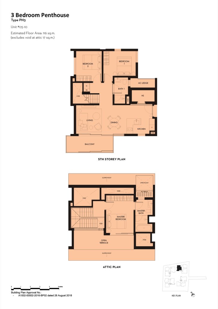 10 Evelyn 3 bedroom 2 bathroom with study penthouse floor plan, 1,249 sqft, Type PH3 PH