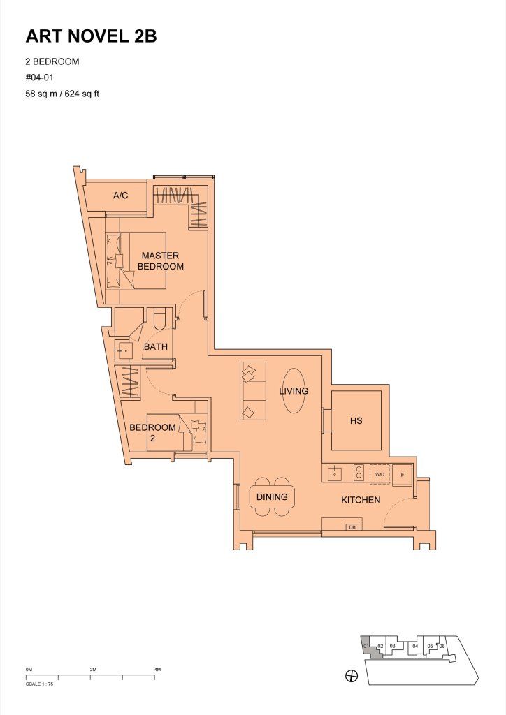 Atlassia 2B1B+S 624 2B-1 floor plan