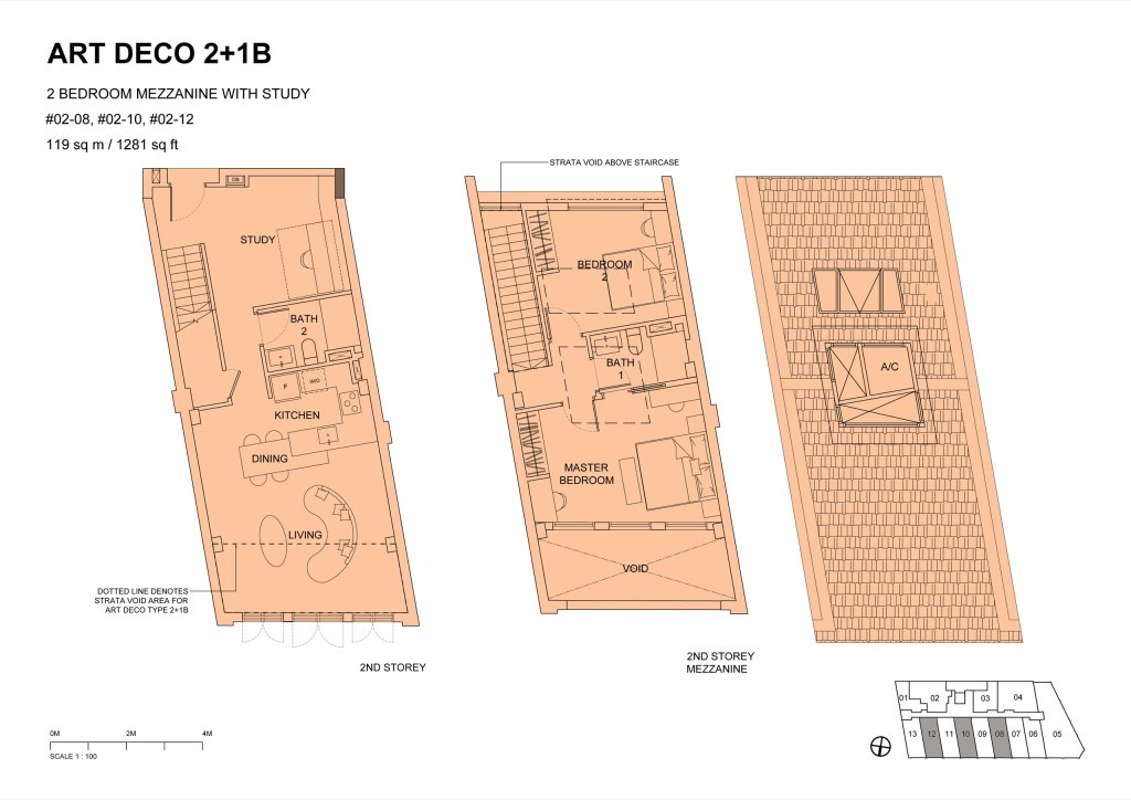 Atlassia 2B2B+S 1281 2+1B floor plan