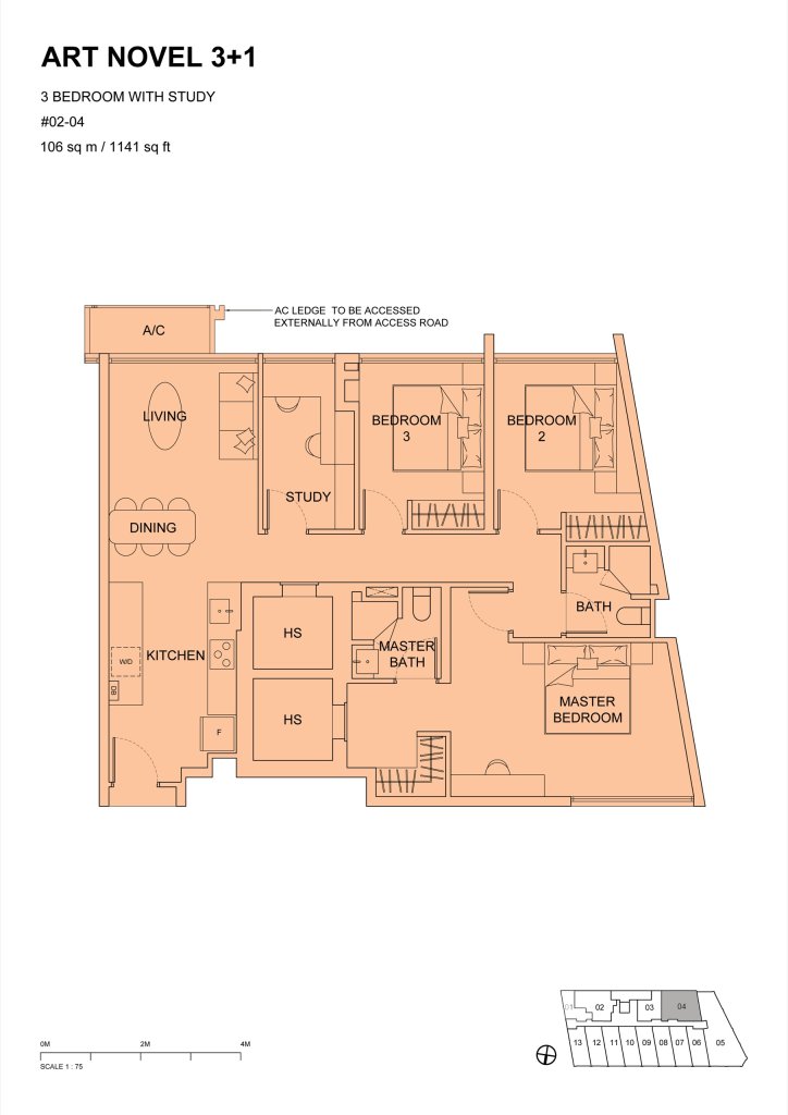 Atlassia 3B2B+S 1141 3+1 floor plan