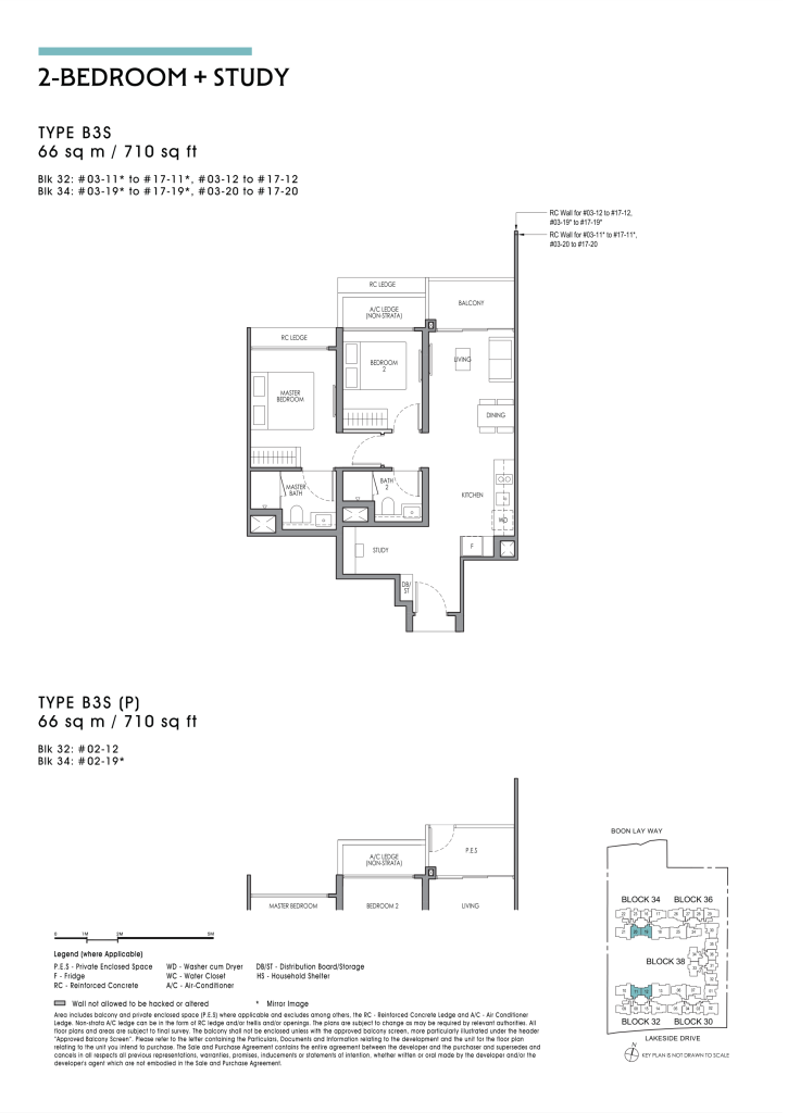 Lucerne Grand 2 bedroom + study floor plan Type B3S 710 sqft