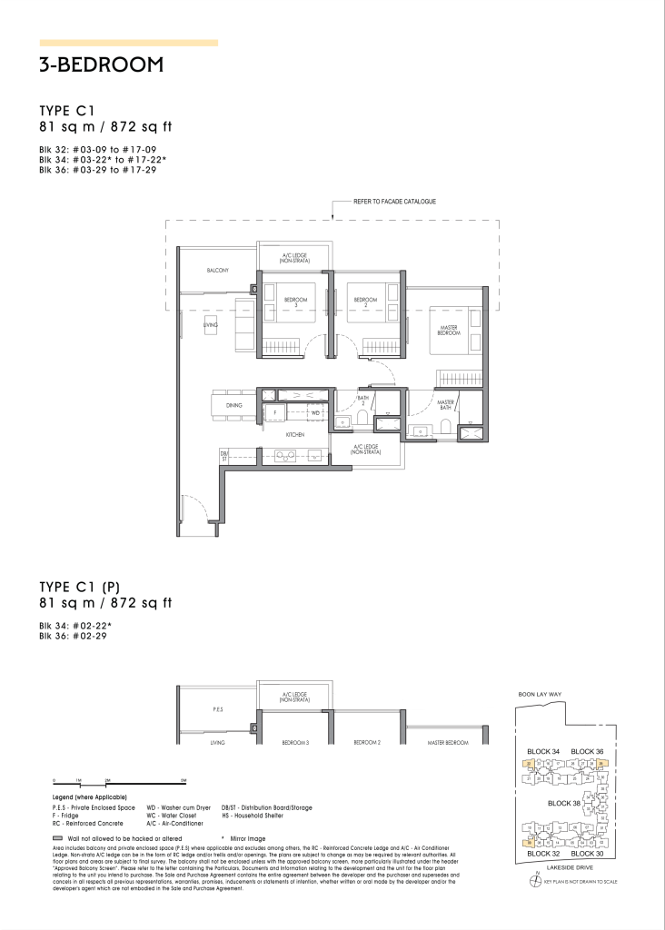 Lucerne Grand 3 bedroom floor plan Type C1 872 sqft