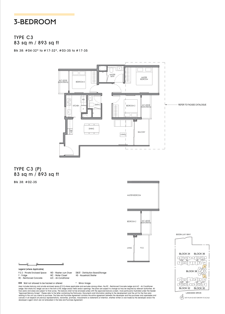 Lucerne Grand 3 bedroom floor plan Type C3 893 sqft