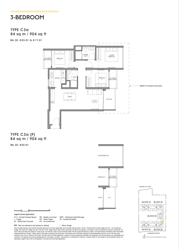 Lucerne Grand 3 bedroom floor plan Type C3a 904 sqft