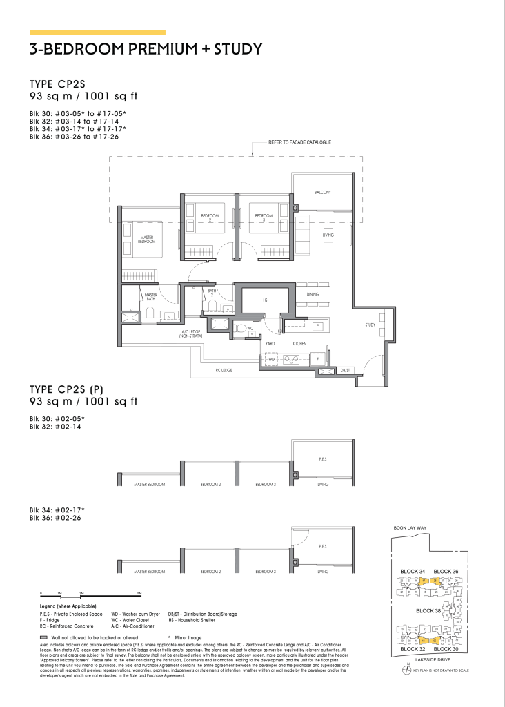 Lucerne Grand 3 bedroom premium + study floor plan Type CP2S 1001 sqft