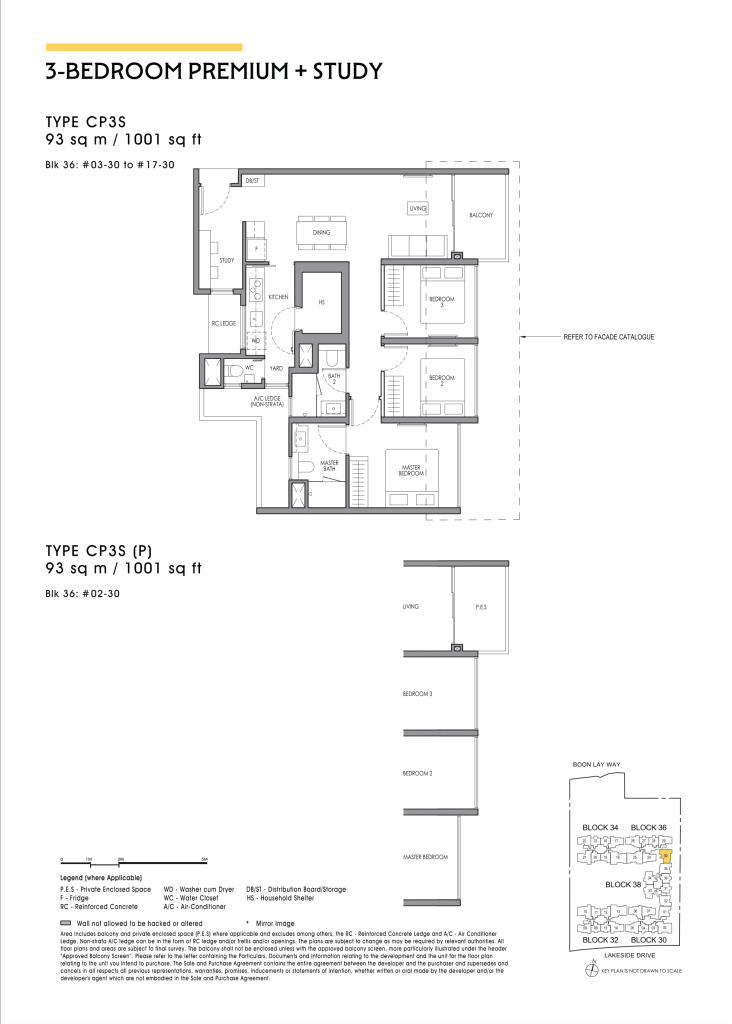 Lucerne Grand 3 bedroom premium + study floor plan Type CP3S 1001 sqft