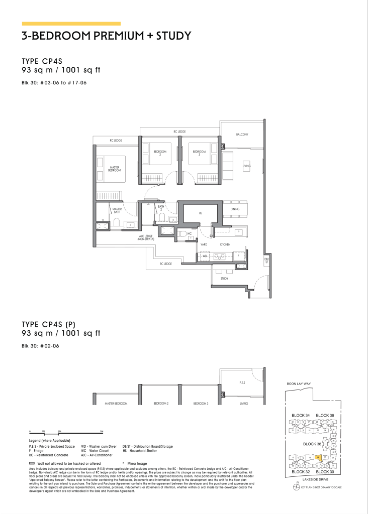 Lucerne Grand 3 bedroom premium + study floor plan Type CP4S 1001 sqft