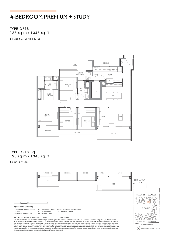 Lucerne Grand 4 bedroom premium + study floor plan Type DP1S 1345 sqft