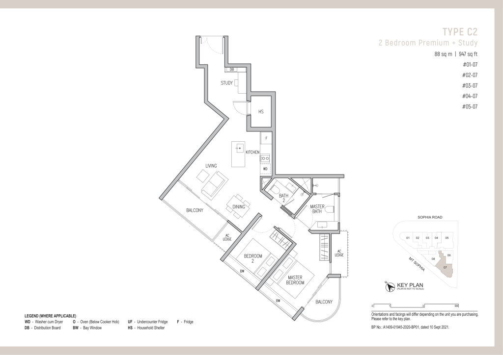 Sophia Regency 2B1B+S 947 C2 floor plan