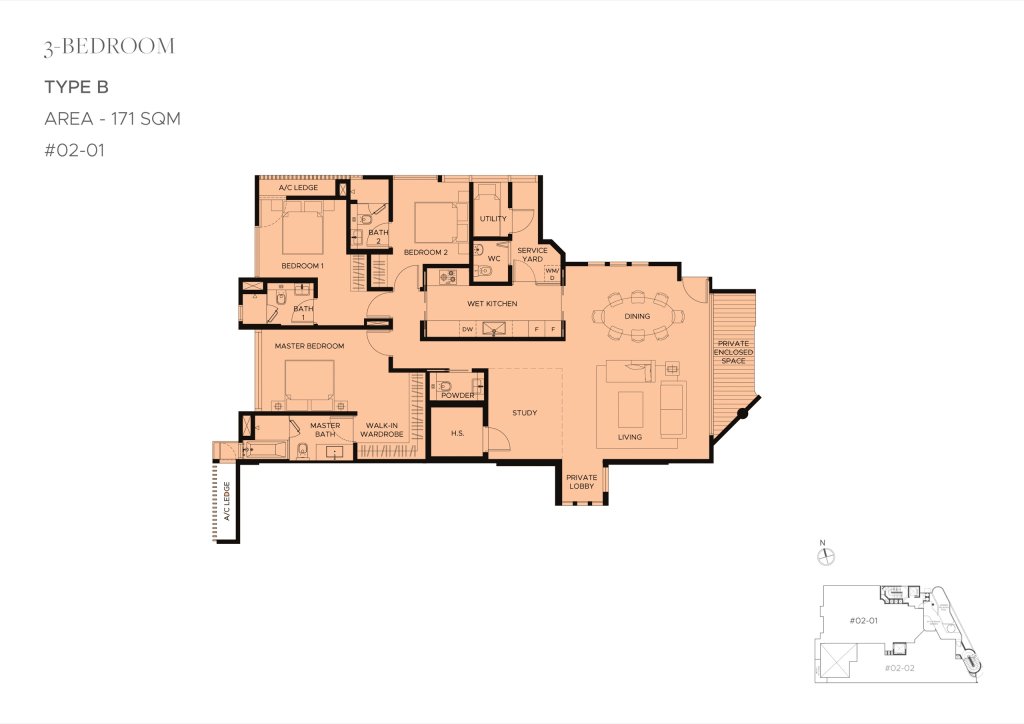 The Giverny Residences 3B5B+S 1841 B floor plan
