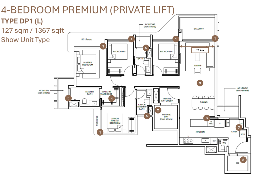 Thomson Reserve floor plans, type DP1 4-bedroom premium at 1,367 sqft with private lift