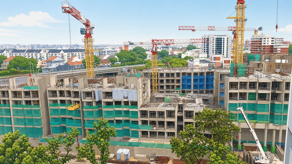 New Bedok condo construction concept with tower cranes over a Singapore residential site