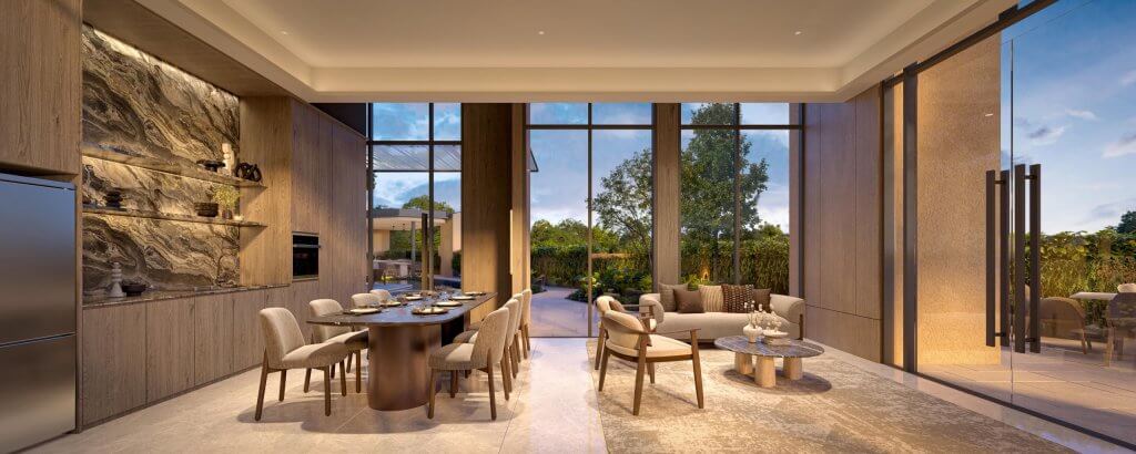 The Serra Residences clubhouse dining room