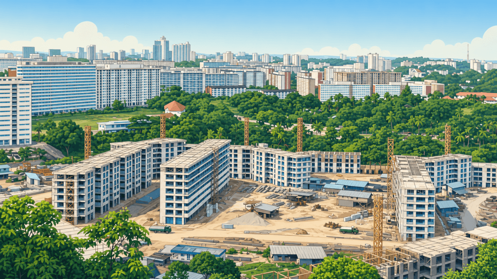 New HDB flats under construction ahead of the November 2026 BTO launch of 7,960 flats
