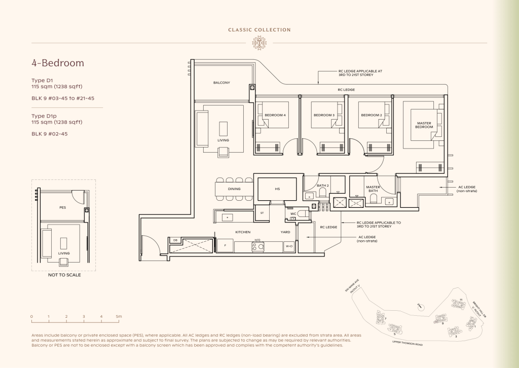 Thomson Reserve floor plan type D1, the 1,238 sqft 4-bedroom with yard, store and household shelter